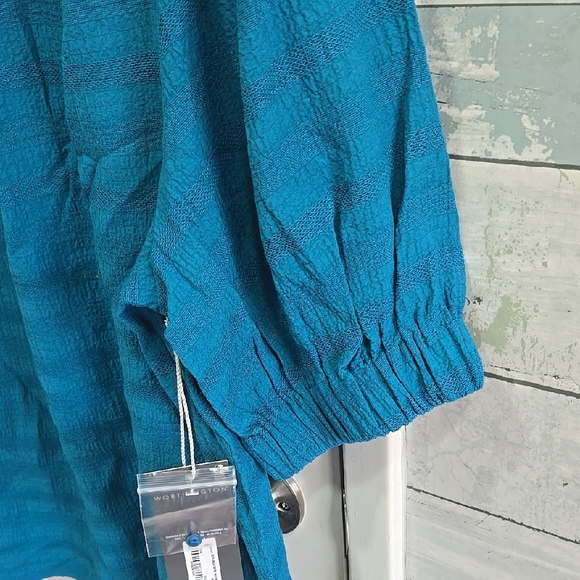 Worthington Blue Boxy Blouse with Relaxed Fit - Picture 4 of 6